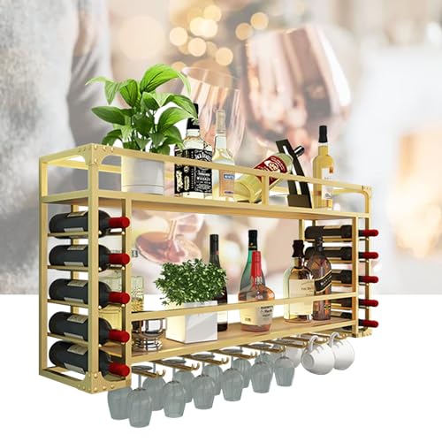 Weinregal aus Metall zur Wandmontage mit Weinglashalter, Weinaufbewahrungs-Barregale für die Küche mit LED-Streifen, Regal zur Präsentation von Spirituosenflaschen zur Weinaufbewahrung und f von Widppsopt