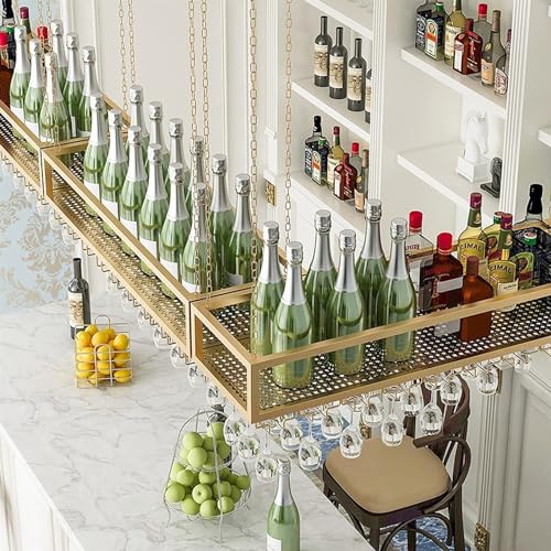 Weinregal für die Decke – Hängende schwebende Regale, multifunktionale Aufbewahrung im Retro-Stil aus Eisen, höhenverstellbarer industrieller Ausstellungsständer aus Gold mit Eisenkette, Pfl Weinregal für die Decke – Hängende schwebende Regale, multifunktionale Aufbewahrung im Retro-Stil aus Eisen, höhenverstellbarer industrieller Ausstellungsständer aus Gold mit Eisenkette, Pfl von Widppsopt