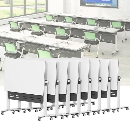 White Conference Table, Modern Conference Room Table, Office Boardroom Desk, Movable Computer Desk for Office(W 8Pack 55.1 x 23.6 x 29.5inch) von Widppsopt