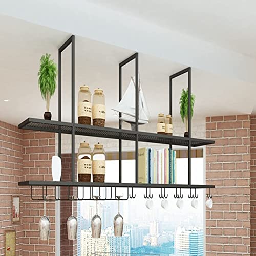 Widppsopt 2-stöckiges Weinflaschenregal für die Decke – Hängendes Weinregal aus Metall, modernes Bücherregal für das Wohnzimmer, Lagerregal aus Schmiedeeisen und Massivholz, rustikale Pflanzenständer Widppsopt 2-stöckiges Weinflaschenregal für die Decke – Hängendes Weinregal aus Metall, modernes Bücherregal für das Wohnzimmer, Lagerregal aus Schmiedeeisen und Massivholz, rustikale Pflanzenständer von Widppsopt