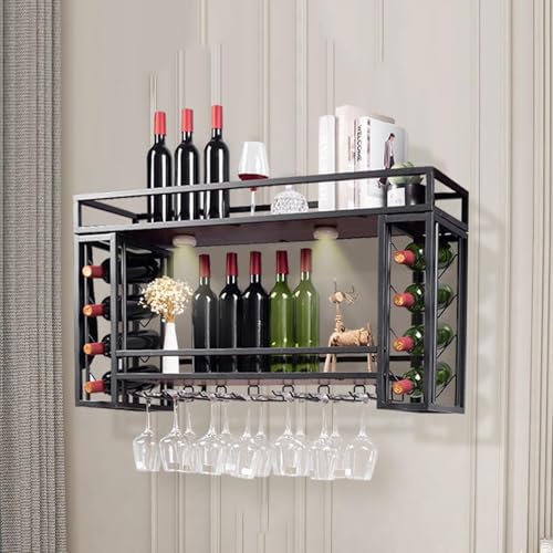 Widppsopt An der Wand montiertes Weinregal, Flaschen- und Glashalter, 2-stufiges Retro-Weinregal aus Holz und Metall, Regale mit Mehreren Größen, Wandaufbewahrung für Weinflaschen zur Präsentation in Widppsopt An der Wand montiertes Weinregal, Flaschen- und Glashalter, 2-stufiges Retro-Weinregal aus Holz und Metall, Regale mit Mehreren Größen, Wandaufbewahrung für Weinflaschen zur Präsentation in von Widppsopt