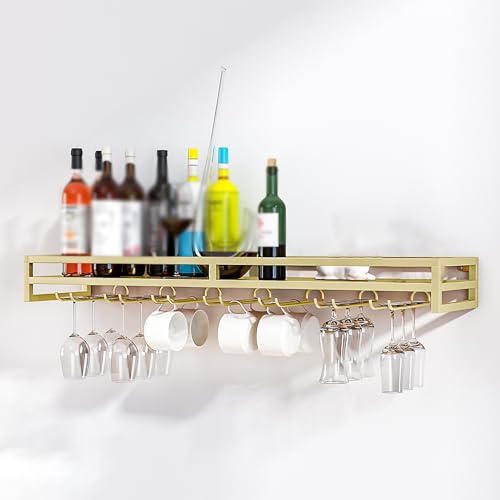 Widppsopt An der Wand montiertes Weinregal mit Glashalter, hängende schwebende Wandregale, Weinglashalter, Weinflaschenhalter aus Metall, für Bar, Café, Küche (Farbe: Gold, Größenbezeichnung: 100 cm) Widppsopt An der Wand montiertes Weinregal mit Glashalter, hängende schwebende Wandregale, Weinglashalter, Weinflaschenhalter aus Metall, für Bar, Café, Küche (Farbe: Gold, Größenbezeichnung: 100 cm) von Widppsopt