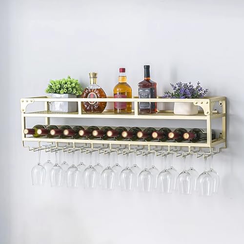 Widppsopt An der Wand montiertes Weinregal mit Glashalter, schwebende Barregale aus Metall, 2-lagig, Aufbewahrungshalter für Weinflaschen, Organizer-Rack, für Küche, Esszimmer Widppsopt An der Wand montiertes Weinregal mit Glashalter, schwebende Barregale aus Metall, 2-lagig, Aufbewahrungshalter für Weinflaschen, Organizer-Rack, für Küche, Esszimmer von Widppsopt
