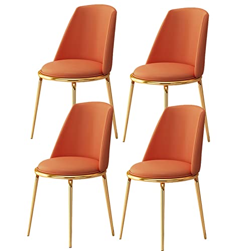 Widppsopt Esszimmerstuhl, modernes Küchenzimmer-Set, 4 Stück, modern gepolstert, mit weichem Superfaser-Lederkissensitz und galvanisierten Goldbeinen, Wohnzimmer-Lounge-Theken (Orange) von Widppsopt