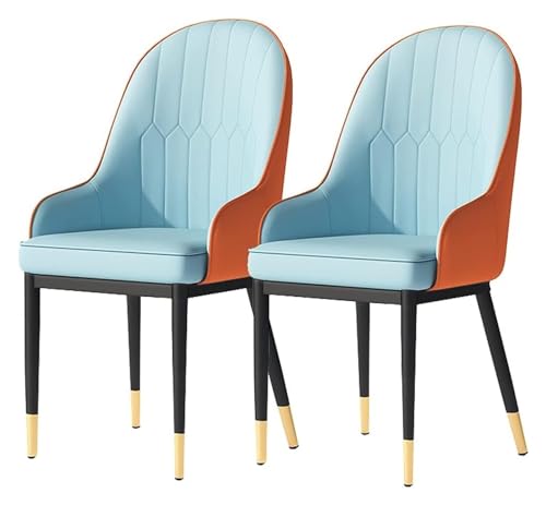 Widppsopt Esszimmerstuhl Kitchens, 2er-Set, für Küchen mit Matter PU-Leder-Rückenlehne, Mid-Century-Wohnzimmer mit Metallbeinen (Blau-Orange, goldene Füße) von Widppsopt