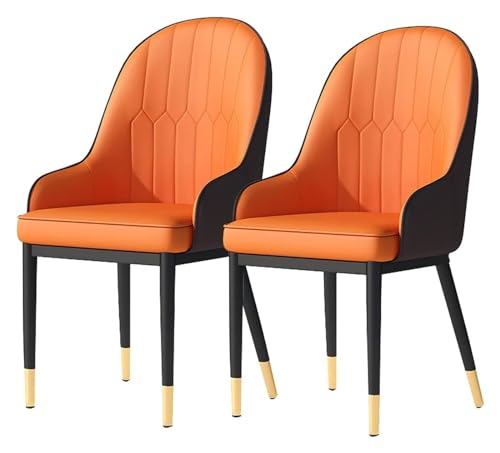 Widppsopt Esszimmerstuhl Kitchens, 2er-Set, für Küchen mit Matter PU-Leder-Rückenlehne, Mid-Century-Wohnzimmer mit Metallbeinen (Orangebraun, goldene Füße) von Widppsopt