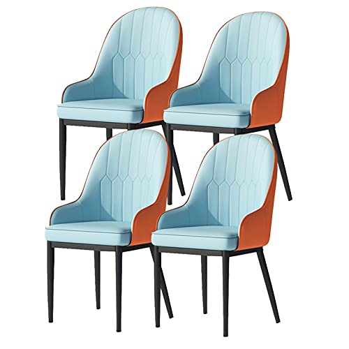 Widppsopt Esszimmerstuhl Kitchens, 4er-Set mit Matter PU-Leder-Rückenlehne, Moderne Wohnzimmer im Mid-Century-Stil mit Metallbeinen (blau-orange, Schwarze Füße) von Widppsopt