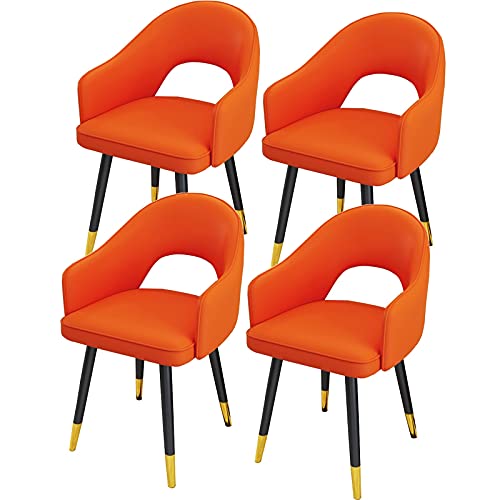 Widppsopt Esszimmerstuhl-Küchenset, 4er-Set, wasserdichte Lederküchen mit Beinen aus Kohlenstoffstahl, Moderne Wohnzimmersessel mit hoher Rückenlehne und gepolsterter weicher Sitzfläche (Orange) von Widppsopt