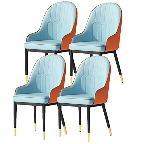 Widppsopt Esszimmerstuhl-Küchenset mit 4 Küchen mit Matter PU-Leder-Rückenlehne, Moderne Wohnzimmer aus der Mitte des Jahrhunderts mit Metallbeinen (Blau-Orange, goldene Füße) von Widppsopt