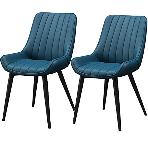 Widppsopt Esszimmerstuhl Moderns, 2er-Set, für Küchen mit PU-Kissen, Sitzlehne, Moderne Mid-Century-Wohnzimmerseiten mit schwarzen Metallbeinen (blau) von Widppsopt
