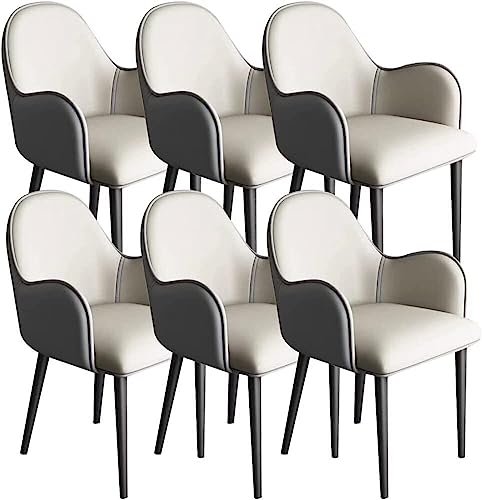 Widppsopt Esszimmerstuhl-Set für Küchen, 6er-Set, Küchenmöbel, Moderne PU-Lederzimmer, gepolsterte Akzentseite, für Wohnzimmer und Schlafzimmer (Hellgrau + Dunkelgrau, Schwarze Füße) von Widppsopt