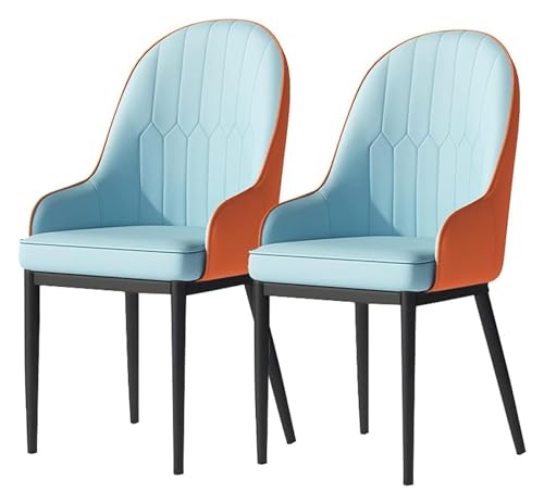 Widppsopt Esszimmerstuhl für Küchen, 2er-Set, mit Matter PU-Leder-Rückenlehne, Mid-Century-Wohnzimmer mit Metallbeinen (Blau-Orange, Schwarze Füße) von Widppsopt
