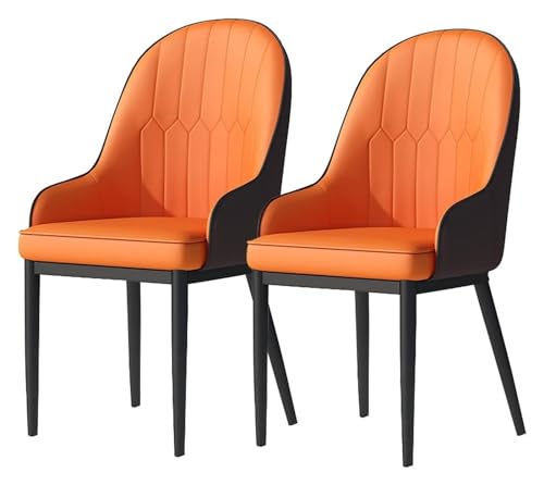 Widppsopt Esszimmerstuhl für Küchen, 2er-Set, mit Matter PU-Leder-Rückenlehne, Mid-Century-Wohnzimmer mit Metallbeinen (Orangebraun, Schwarze Füße) von Widppsopt