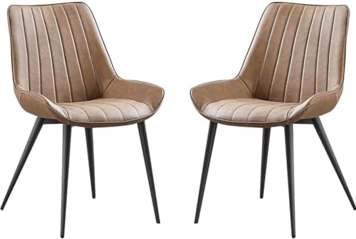 Widppsopt Esszimmerstuhl für die Küche, 2er-Set, für Küche, Wohnzimmer, Lounge, Theken, stabile Metallbeine, Seite aus PU-Leder (Größe: Schwarze Beine, Farbe: Khaki) von Widppsopt