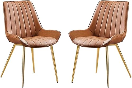 Widppsopt Esszimmerstuhl für die Küche, 2er-Set, für Küche, Wohnzimmer, Lounge-Theken, stabile Metallbeine, Seite aus PU-Leder (Größe: goldene Beine, Farbe: Kaffee) von Widppsopt