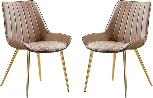 Widppsopt Esszimmerstuhl für die Küche, 2er-Set, für Küche, Wohnzimmer, Lounge-Theken, stabile Metallbeine, Seite aus PU-Leder (Größe: goldene Beine, Farbe: Khaki) von Widppsopt