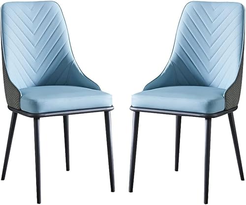 Widppsopt Esszimmerstuhl für die Küche, Leder, 2er-Set, mit ergonomischer Rückenlehne und Metallbeinen für Theke, Lounge, Rezeption (Farbe: Hellblau) von Widppsopt