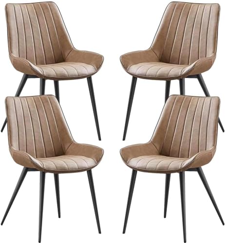 Widppsopt Esszimmerstuhl für die Küche, PU-Leder, 4er-Set, für Küche, Wohnzimmer, Lounge-Theken, stabile Metallbeine (Größe: Schwarze Beine, Farbe: Khaki) von Widppsopt