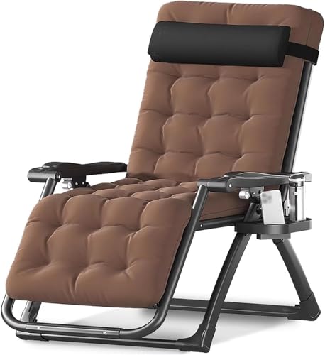 Widppsopt Extra breiter Zero-GraviFTY2-Relaxsessel mit abnehmbarem Kissen und Tablett, zusammenklappbar für drinnen und draußen (braun) von Widppsopt
