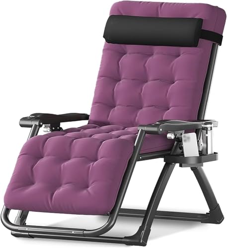 Widppsopt Extra breiter Zero-GraviFTY2-Relaxsessel mit abnehmbarem Kissen und Tablett, zusammenklappbar für drinnen und draußen (lila) von Widppsopt