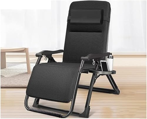 Widppsopt GraviFTY2-Liegestuhl für den Außenbereich, mit Kissen und Getränkehalter, klappbarer Liegestuhl, verstellbar (schwarz + Kissen) von Widppsopt