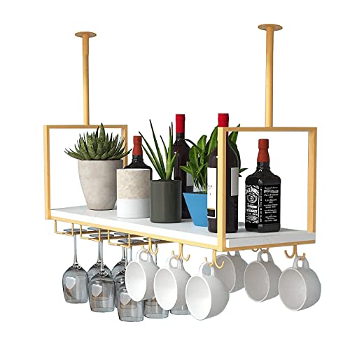 Widppsopt Hängendes Weinregal mit Glashalter und Ablage, Weinglasregal für die Deckenstange aus Metall, einlagige Holzregale für die Dekoration der Küche zu Hause von Widppsopt