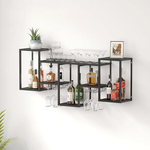 Widppsopt Industrielles Weinregal zur Wandmontage, Weinregal zur Wandmontage für Bars, Weinlagerregal, schwebende Regale für Bars mit Stielglasaufhänger, für Wohnzimmer/Zuhause Widppsopt Industrielles Weinregal zur Wandmontage, Weinregal zur Wandmontage für Bars, Weinlagerregal, schwebende Regale für Bars mit Stielglasaufhänger, für Wohnzimmer/Zuhause von Widppsopt
