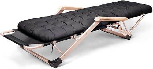 Widppsopt Klappbarer Liegestuhl mit Schwerkraftmechanismus, verstellbar, für die Terrasse oder den Außenbereich, verstellbare Rückenlehne, flach liegend, mit Kissen (Schwarz + Kissen 2) von Widppsopt