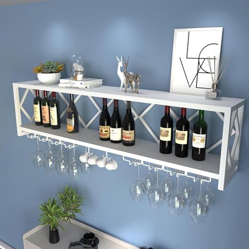 Widppsopt Modernes Weinlagerregal, schwebende Barregale mit Weinglashalter, wandmontiertes Weinpräsentationsregal, wandmontiertes Weinregal mit 2 Ebenen, für die Dekoration Einer Küchenbar von Widppsopt