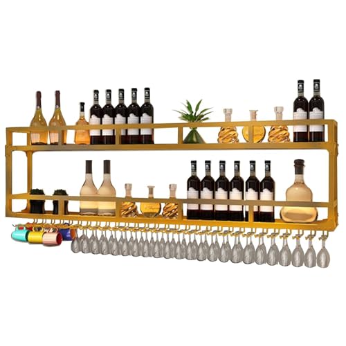 Widppsopt Modernes Weinregal mit LED-Licht, wandmontiertes Weinregal mit Weinglashalter, schwebende Barregale für die Dekoration von Küche, Esszimmer und Bar (Größe: 120 x 25 x 54 cm, Farbe: Gold) von Widppsopt