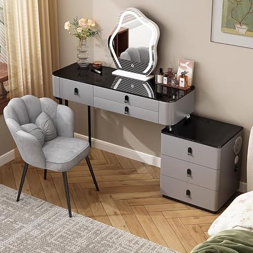 Widppsopt Schminktische,Schminktisch Set mit Spiegel and Stuhl,Kosmetiktisch Frisiertisch Wohnzimm Mädchen,Glas-/Stein-Arbeitsplatten, ‌6 Schubladen für Tochter und Frau von Widppsopt