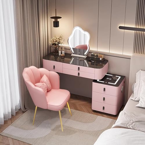 Widppsopt Schminktische,Schminktisch Set mit Spiegel and Stuhl,Kosmetiktisch Frisiertisch Wohnzimm Mädchen,Glas-/Stein-Arbeitsplatten, ‌6 Schubladen für Tochter und Frau von Widppsopt