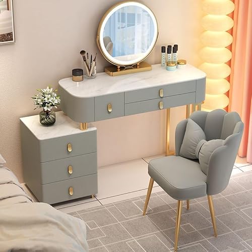 Widppsopt Schminktische,Schminktisch Set mit Spiegel and Stuhl,Kosmetiktisch Frisiertisch Wohnzimm Mädchen,Glas-/Stein-Arbeitsplatten, ‌6 Schubladen für Tochter und Frau von Widppsopt