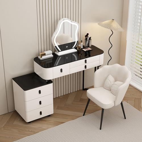 Widppsopt Schminktische,Schminktisch Set mit Spiegel and Stuhl,Kosmetiktisch Frisiertisch Wohnzimm Mädchen,Glas-/Stein-Arbeitsplatten, ‌6 Schubladen für Tochter und Frau von Widppsopt