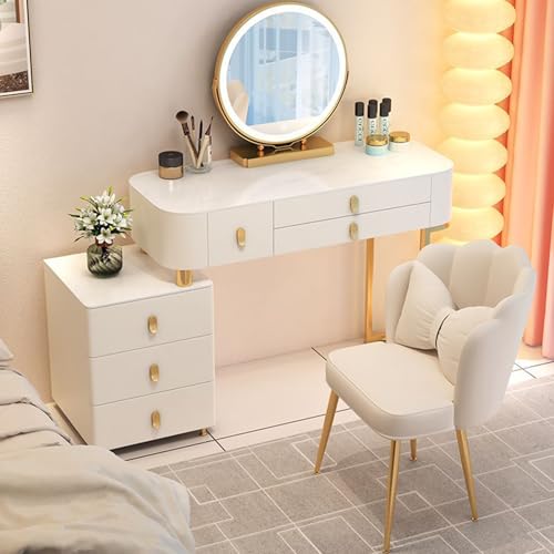 Widppsopt Schminktische,Schminktisch Set mit Spiegel and Stuhl,Kosmetiktisch Frisiertisch Wohnzimm Mädchen,Glas-/Stein-Arbeitsplatten, ‌6 Schubladen für Tochter und Frau von Widppsopt