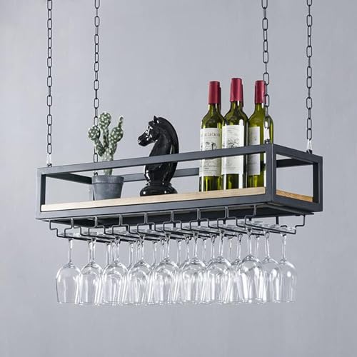 Widppsopt Umgedrehtes Weinregal, Decken-Weinregal mit Stielglasregal, Hängendes Weinregal, Hängendes industrielles rundes Weinregal für die Heimbar-Dekoration, Lagerregal (Größe: 80 x 22 x 25 cm) von Widppsopt