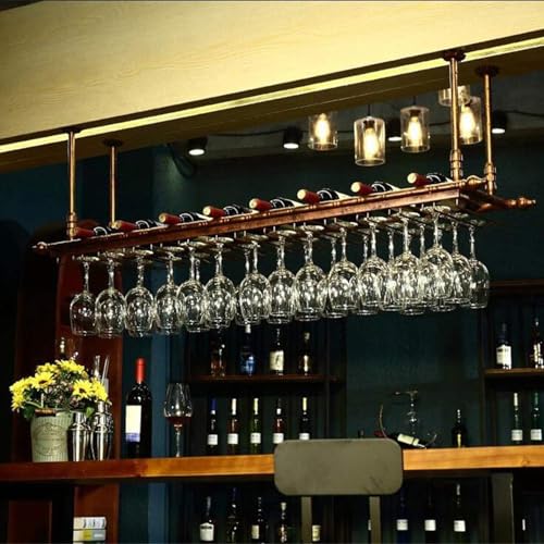 Widppsopt Umgedrehtes Weinregal, hängendes industrielles rundes Weinregal, Decken-Weinregal mit Weinglashalter, Weinlagerregal für die Küche, Esszimmerbar (Größe: 100 x 30 cm) von Widppsopt