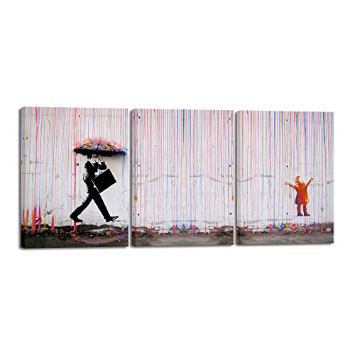 Wieco Art 3-teiliges Banksy berühmtes Leinwandbild, Wandkunst, Regentag, modern, inspirierend, graue Liebe, Bilder, Druck, Kunstwerk für Küche, Zuhause, Büro, Dekor von Wieco Art