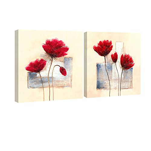 Wieco Art Bilder im modernen Frühlingslook, gestreckt und gerahmt, Giclée-Leinwanddrucke, Artwork, abstrakte florale ölgemälde, Foto auf Leinwand, Wandschmuck fürs Schlafzimmer, Hausdekoration, 2 Stück pro Set von Wieco Art