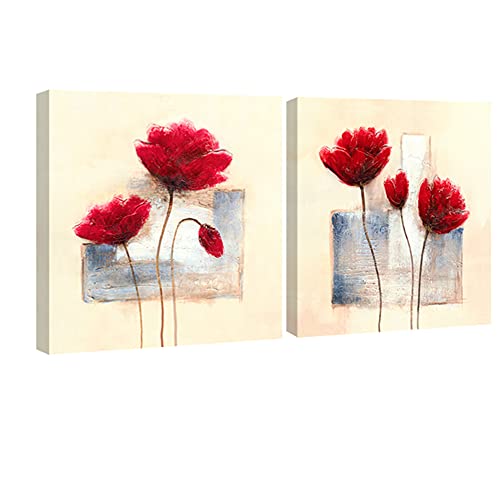 Wieco Art Charmanter Frühlings-Leinwanddruck, groß, modern, 2 Paneele, Giclée-Kunstdruck, abstraktes Blumenmuster, Ölgemälde, auf Leinwand, Wandkunst, fertig zum Aufhängen, Küche, Heimdekoration von Wieco Art