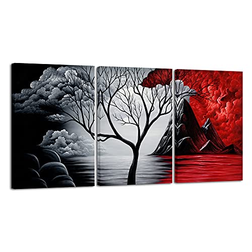 Wieco Art - Der Wolken-Baum, 100% handgemaltes, modernes ölgemälde auf Leinwand auf Holzrahmen, 3-teilig, canvas, multi, 60x40cmx3pcs(24x16inchx3pcs) von Wieco Art