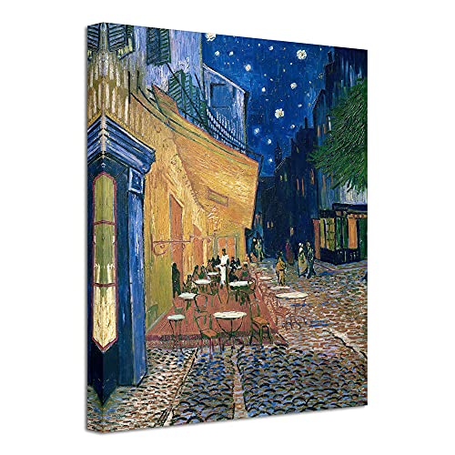 Wieco Art Giclée-Leinwanddruck, Motiv: Café Terrasse bei Nacht, modern, gespannt und gerahmt, Van Gogh, Ölgemälde, Reproduktion, Stadtbild, Bild auf Leinwand, Wandkunst, Küche, Heimdekoration von Wieco Art