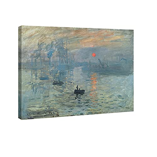 Wieco Art moderne, Sunrise und Gerahmter Giclée-Leinwanddruck, Claude Monet Öl-Gemälde Reproduktion Bilder auf Leinwand Seascape Bild Wandbild für Zuhause, Dekoration, canvas, 16x12inch (40x30cm) von Wieco Art