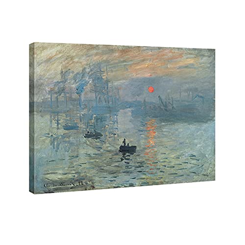 Wieco Art moderne, Sunrise und Gerahmter Giclée-Leinwanddruck, Claude Monet Öl-Gemälde Reproduktion Bilder auf Leinwand Seascape Bild Wandbild für Zuhause, Dekoration, canvas, 24x20inch (60x50cm) von Wieco Art