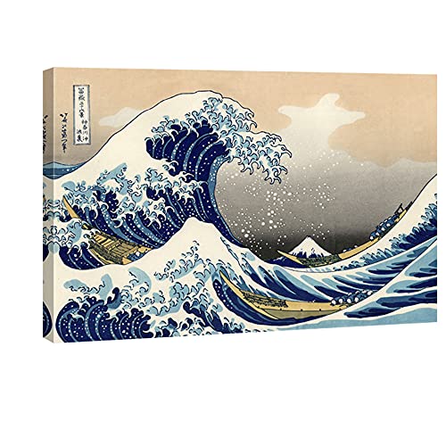 Wieco Art Große Welle von Kanagawa, Katsushika Hokusai, extra groß, moderne Galerie, gewickelt, Giclée-Kunstdruck, abstrakte Meereslandschaft, Meer, Wandkunst für Heimdekoration, XL von Wieco Art