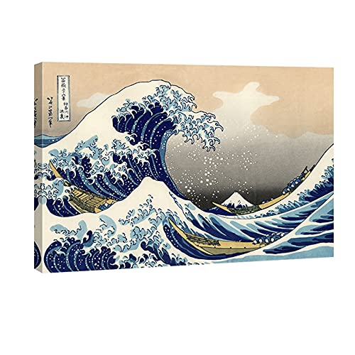 Wieco Art Große Welle von Kanagawa Katsushika Hokusai Giclée-Kunstdruck, Wandkunst, abstrakte Meereslandschaft, Bilder, Gemälde für Wohnzimmer, Heimdekoration, gespannt und gerahmt, Meeres-Kunstwerk von Wieco Art