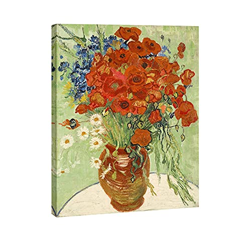 Wieco Art - Großer Kunstdruck auf Leinwand, Motiv: rote Mohnblumen und Gänseblümchen von Van Gogh, florales Ölgemälde, Reproduktion, klassische Blumen, Kunstwerk, Bilder auf Leinwand, Wandkunst für von Wieco Art