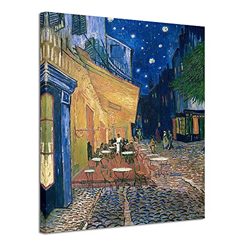 Wieco Art Kunstdruck auf Leinwand, Motiv: Cafe Terrasse bei Nacht, groß, modern, Giclée, Vincent Van Gogh, Kunstwerk, Ölgemälde, gedruckt auf Leinwand, Wandkunst für Wohnzimmer-Dekorationen von Wieco Art