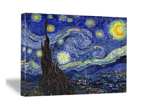 Wieco Art Leinwandbild P1XK12090 – Leinwanddruck Klassiker Van Gogh Sternennacht Reproduktion, moderne Kunst, Wand- und Heimdekoration, fertig zum Aufhängen, 121,9 x 91,4 cm, 32x24inch (80x60cm) von Wieco Art