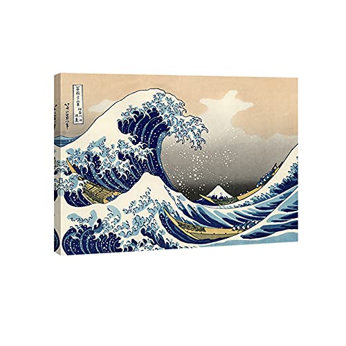 Wieco Art Leinwanddrucke, Wandkunst, Ozean, Strand, Gemälde für Zuhause, Büro, Dekoration, Wanddekoration, große Welle von Kanagawa, Katsushika, Hokusai, modern, gespannt und gerahmt, Landschaft, Meer von Wieco Art